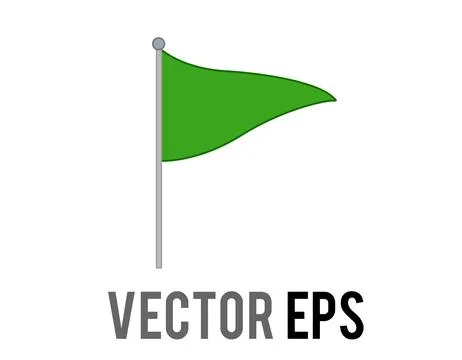 Vector isolated tall triangular green flag icon with silver pole 스톡 일러스트