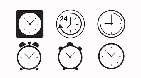 Vector Isolated Time and clock line icons. Illustrazione stock