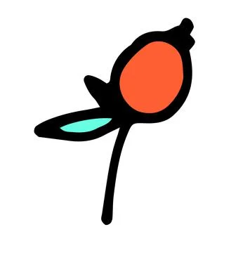 Vector isolated twig with an oval red berry and turquoise leaves at the base of 스톡 일러스트