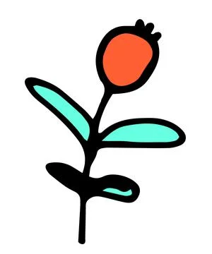 Vector isolated twig with a round red berry and turquoise leaves on a white Stock Illustration