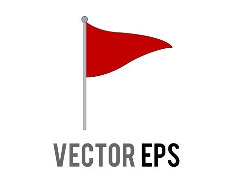 Vector isolated vector tall triangular gradient red flag icon with silver pol Stock Illustration