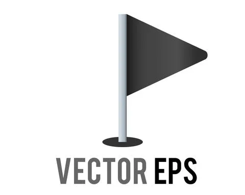 Vector isolated vector triangular black flag icon with silver pole 스톡 일러스트