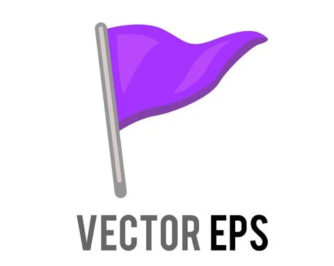 Vector isolated vector triangular gradient purple flag icon with silver pole Stock Illustration