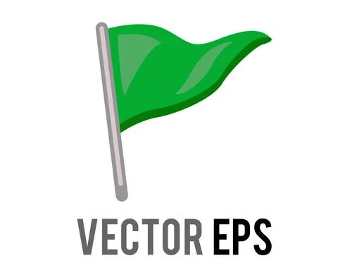 Vector isolated vector triangular gradient green flag icon with silver pole Stock Illustration