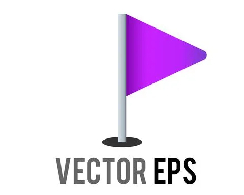 Vector isolated vector triangular gradient purple flag icon with silver pole 스톡 일러스트
