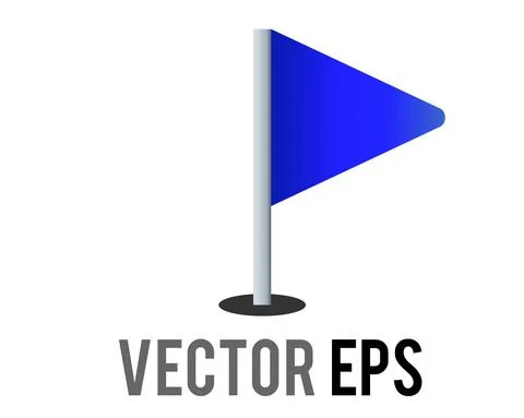 Vector isolated vector triangular gradient blue flag icon with silver pole Stock Illustration