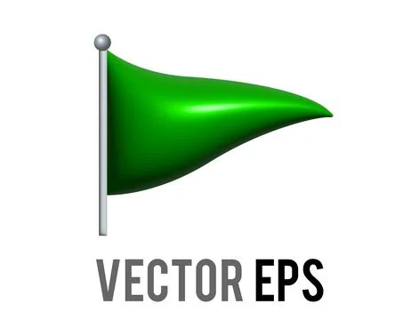Vector isolated vector triangular gradient green flag icon with silver pole Stock Illustration
