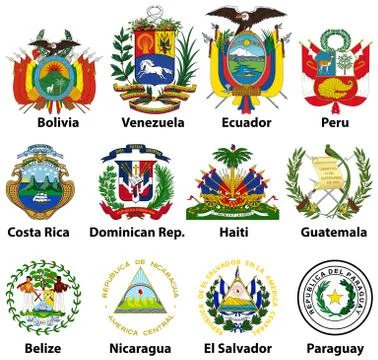 Vector isolated on white coat of arms of Central and South American countries Illustrazione stock