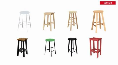 Vector isolated Wooden Stools Set Stock Illustration