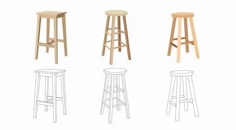 Vector isolated Wooden Stools Set Stock Illustration