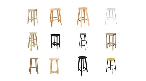 Vector isolated Wooden Stools Set. Stock Illustration