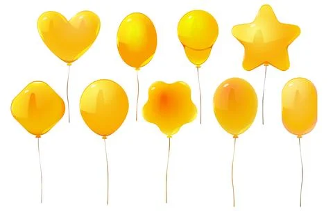 Vector isolated yellow cartoon party balloon set Illustrazione stock