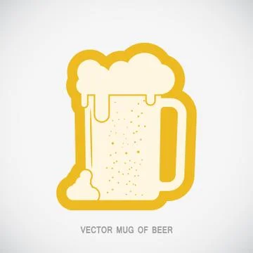 Vector isolated yellow icon with mug of beer on the gradient gray background. Stock Illustration