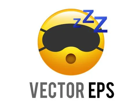 Vector isolated yellow sleepy face icon with slip sleeping mask, ZZZ symbols Stock Illustration