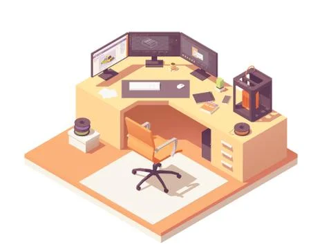 Vector isometric 3d artist workplace Illustrazione stock
