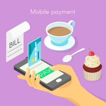 Vector isometric 3d concept for mobile online payment. Stock Illustration