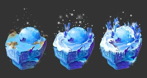 Vector isometric 3d fantasy ice island game design Illustrazione stock