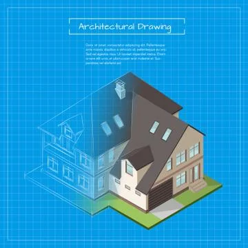 Vector isometric 3d illustration of city building blueprint. Stock Illustration