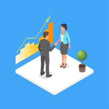 Vector isometric 3d illustration of two business people making dea Stock Illustration