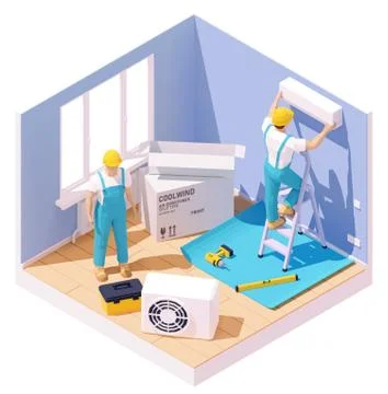 Vector isometric air conditioner installation Stock Illustration