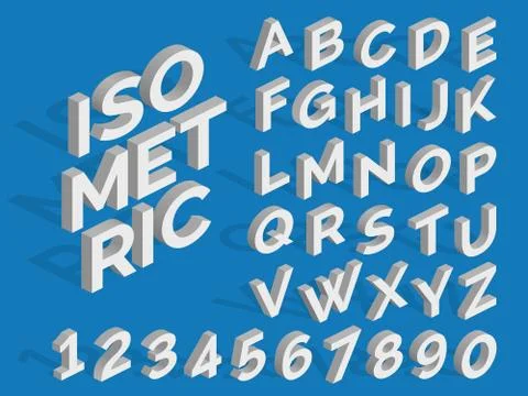 Vector isometric alphabet and numbers. Funky 3d font Stock Illustration