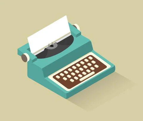 Vector isometric aquamarine typewriter with white buttons in soft retro colors. Stock-Illustration