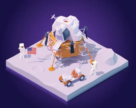 Vector isometric astronauts on Moon mission Stock Illustration