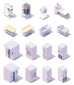 Vector isometric bakery production line equipment Stock Illustration