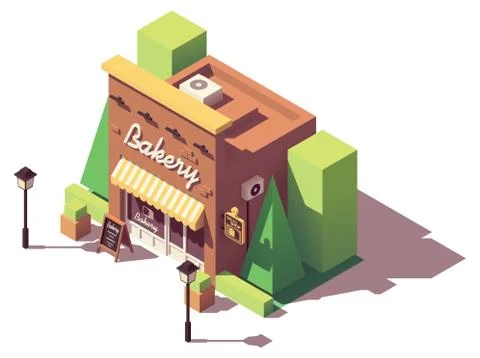 Vector isometric bakery shop Stock Illustration