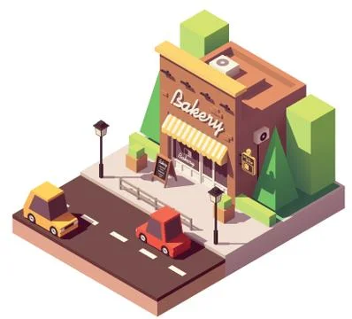Vector isometric bakery shop Stock Illustration