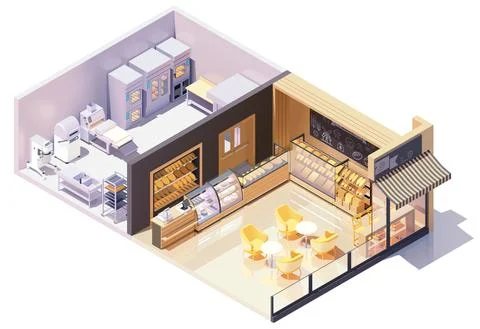 Vector isometric bakery shop interior Stock Illustration