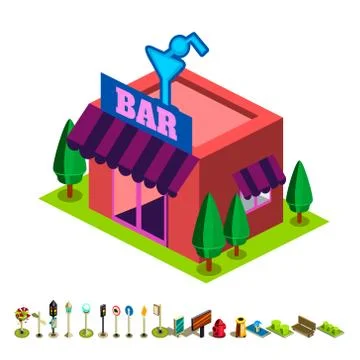 Vector isometric bar building icon Ilustración de archivo