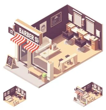 Vector isometric barbershop interior Stock Illustration