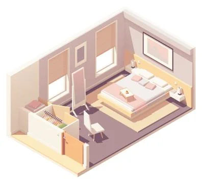 Vector isometric bedroom and wardrobe Stock Illustration