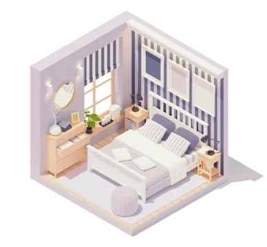 Vector isometric bedroom interior Stock Illustration