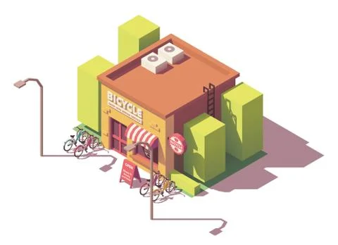 Vector isometric bicycle shop Stock Illustration