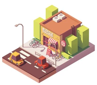 Vector isometric bicycle shop Stock Illustration
