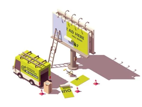 Vector isometric billboard fixing Stock Illustration