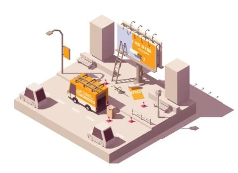 Vector isometric billboard fixing Illustrazione stock