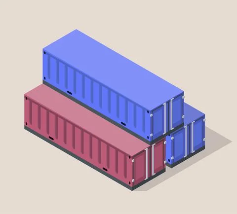 Vector isometric blue and red containers standing on each other. Stock Illustration
