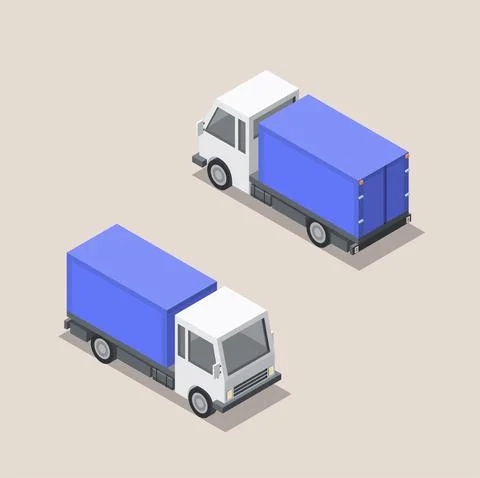 Vector isometric blue cargo car. Front and back sides of truck. Cargo van. Stock-Illustration
