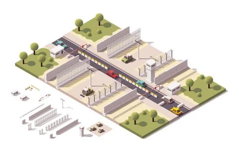 Vector isometric border checkpoint Illustrazione stock