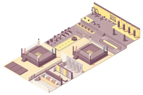 Vector isometric boxing gym interior Stock Illustration