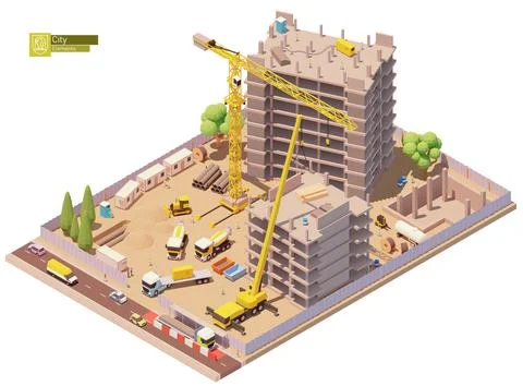 Vector isometric building construction site Stock Illustration