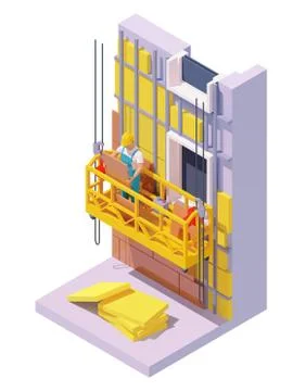 Vector isometric building facade insulation Stock Illustration