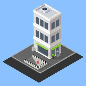 Vector isometric building with metro station Stock Illustration