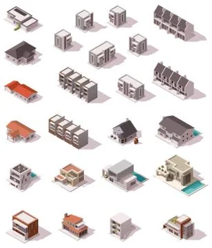 Vector isometric buildings set Stock Illustration