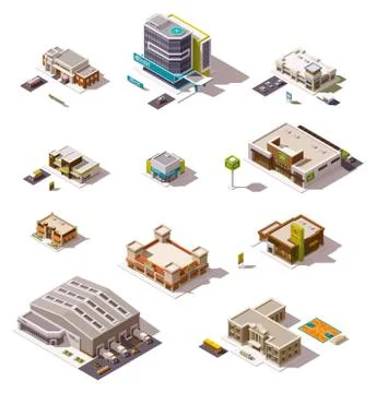 Vector isometric buildings set Stock Illustration