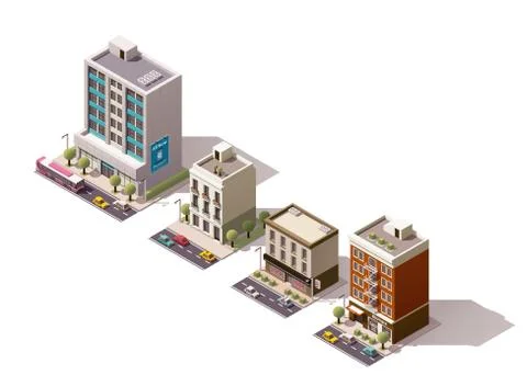 Vector isometric buildings set Stock Illustration