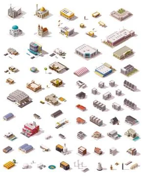 Vector isometric buildings set Stock Illustration